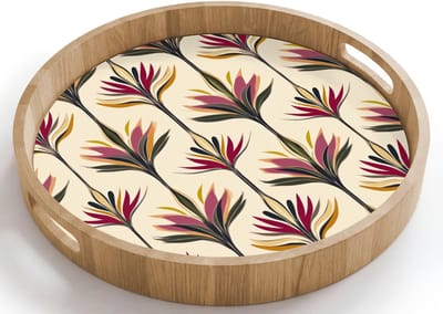 Dienblad rond 40x40 cm - Schootdienblad hout - Waaier - Motief - Kleurrijk - Borrelplank rechthoek - Plateau houten dienbladen