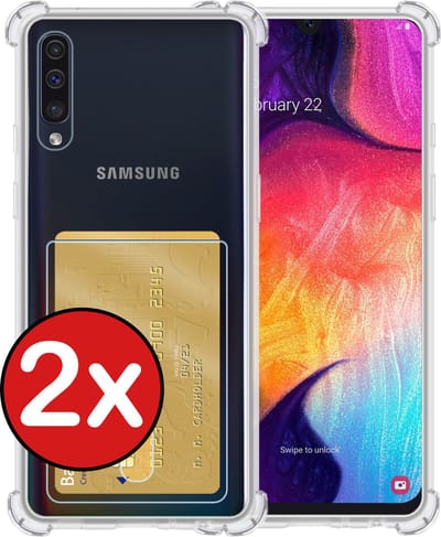 Hoesje - 2 Stuks - Geschikt voor Samsung Galaxy A50 / A50s - Met Pashouder en Kaarthouder - Telefoon Hoes Shockproof - Back Cover - Siliconen Case - Shock Proof - Pasjes Houder - Telefoonhoes - Transparant