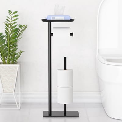 Allecto - Vrijstaand toiletrolhouder - Roestvrijstalen badkamerdispenser - Mat zwart - Toiletpapierhouder voor 4 rollen - Duurzaam en stijlvol -