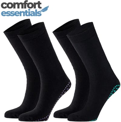 Comfort Essentials Antislip Sokken Dames - Zwart - Maat 35-42 - 4 Paar - Gripsokken - Huissokken Antislip - Dikke Warme Badstof Zool - Ziekenhuis Sokken