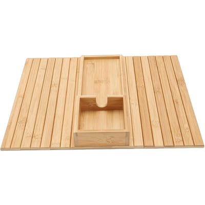 Plateau de accoudoir de canapé Antidérapant Pliable Table d'accoudoir de canapé en bois pour téléphone Tablette Tasse Télécommande Collations beige