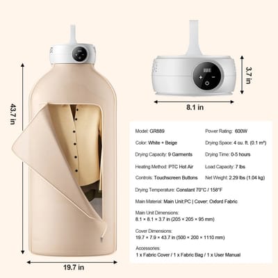 MakkelijkMooi Wasdroger HangTas - Droogrek met Droger - 600W - Electrisch Droogrek - Opvouwbare Droger voor Camper en Caravan