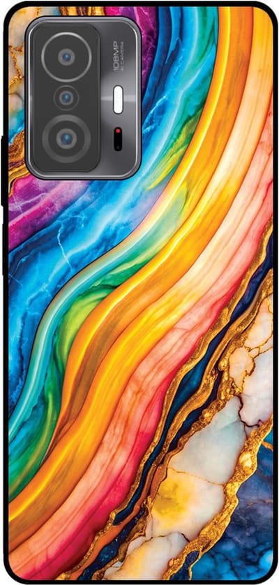 Smartphonica Telefoonhoesje Geschikt voor Xiaomi 11T / 11T Pro met Regenboog Goud Marmer Opdruk - TPU Backcover Case Rainbow Gold Marble Design geschikt voor Xiaomi 11T;Xiaomi 11T Pro