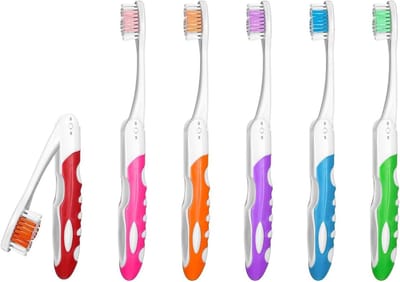 Set van 6 opvouwbare reiskwasten met zachte haren voor kinderen en volwassenen - ideaal voor camping en tandheelkundige hygiëne
