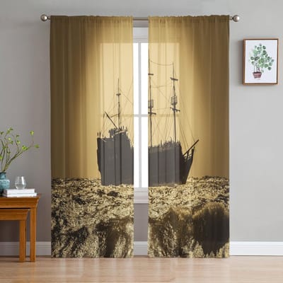 Tule Gordijnen voor Woonkamer Schip IJsblokje Koud Slaapkamer Studiekamer Raam Transparante Gordijnen Keuken Balkon Interieur Voile Gordijnen 135W x 114H(cm)