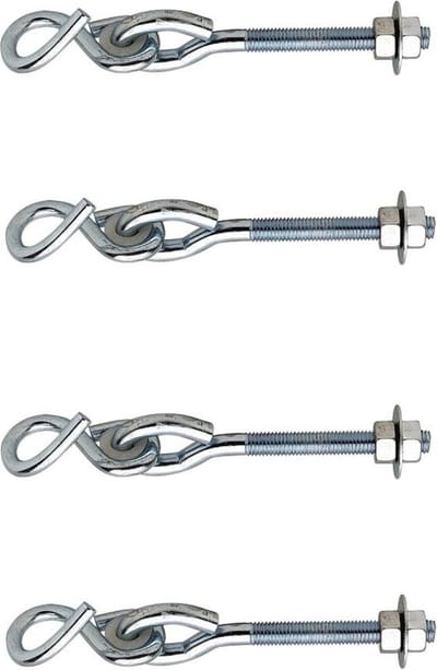 Schommelhaak - 4x - verzinkt staal - 180 mm - met s-haak en bus - voor ophangen en bevestigen van touw / voorwerpen - schommelhaken / krulhaak