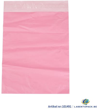 100x Verzendzakken kleur rose plastic 250 x 350 mm - 50 micron COEX - Triman - Zelfklevende Plakstrip - Ondoorzichtig - Wit/Zwart - Kledingzakken - 100% Recyclebaar - Waterafstotend - Voor Kleding en Webshop - Verzendenveloppen