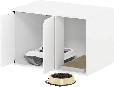 Thuys – Kattenbak Kast – Halmeubel – Dierenhuis – Nachtkastje – Dressoir – Bijzetkastje – Krabpaal – 60 x 39,6 x 40 cm – Wit