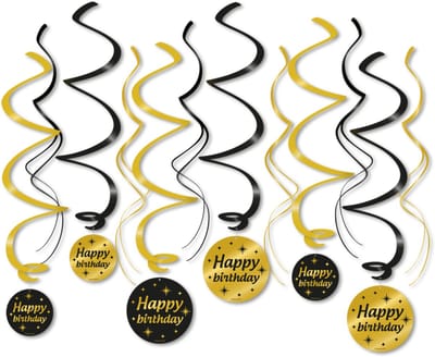 BTH - Slingers - Happy Birthday - Goud-Zwart - Slingers Verjaardag - Verjaardag - Decoratie - Versiering - Slinger