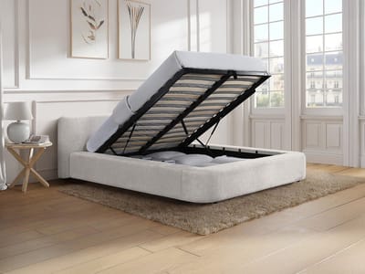 Vente-unique Bed met opbergruimte stof beige 180 x 200 cm (Super King Size Bed)
