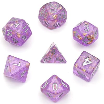 HOT Games dobbelstenen set paars gold foil shimmer 7-delig brick.