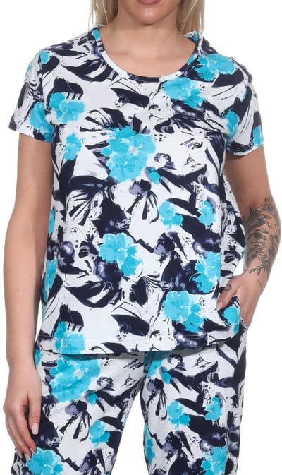 Dames Pyjama Shirt korte Mouw Pyjama Top Mix & Match in Floral Optics