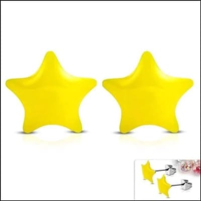 Aramat Jewels | Oorbellen | RVS sterren oorbellen kleurrijk | 9mm / Geel | |9mm | Staal | Kinderen, Volwassenen | Verkleurd niet