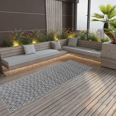 Buitenkleed - Terraskleed Tuinkleed - Buitenruimte Aankleden - Dubbellaags Jacquard - 80x250 cm - Zwart