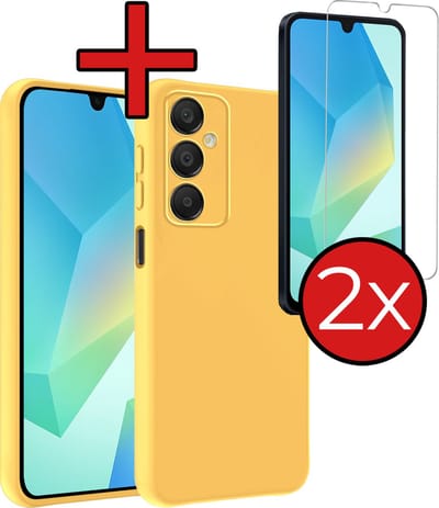 Hoesje - Met 2x Screenprotector - Geschikt voor Samsung Galaxy A16 - Sterk & Shockproof - Telefoon Hoes - Back Cover - Siliconen Case - Telefoonhoes - Geel
