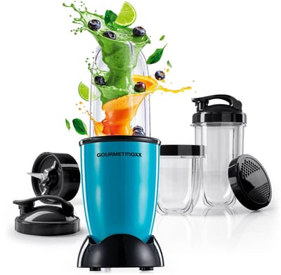 GOURMETmaxx Mr. Magic Power Pro-blender 400 watt | Smoothiemaker met meeneemdeksel | Staande blender met mengbeker en vershouddeksel voor bewaren | Blender met accessoirepakket L voor shakes, smoothies enz.