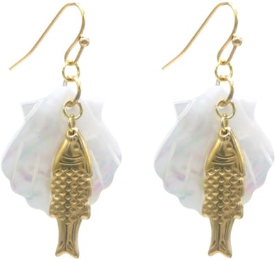 Dames Oorbellen – RVS – Schelp/Vissen Design – Goudkleurig – 4.5cm – Natuurlijke Look