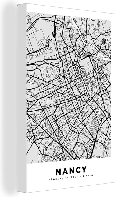 Canvas Schilderij Stadskaart - Frankrijk - Kaart - Nancy - Plattegrond - 20x30 cm - Wanddecoratie