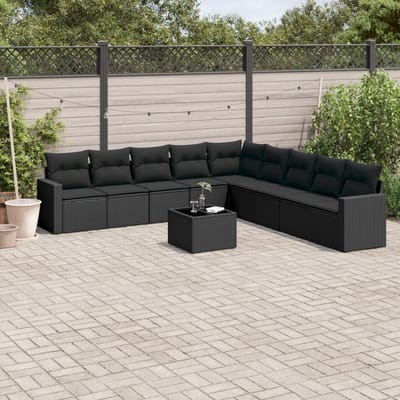 vidaXL - 10-delige - Loungeset - met - kussens - poly - rattan - zwart