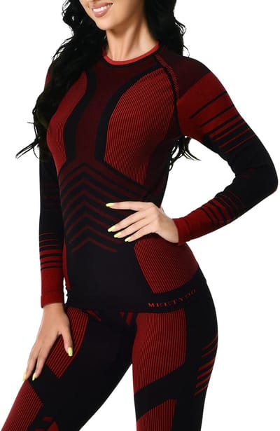 MEETYOO Ladeheid Set Thermobroek en Thermoshirt - Thermo ondergoed - Dames - Thermokleding Thermokleding Set Dames - Thermoshirt en Thermobroek Antraciet - Thermo Ondergoed Dames Ademend voor Winterse Activiteiten en Dagelijks Comfort-Rood-M