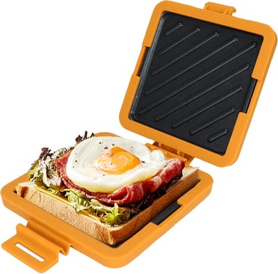 Broodrooster - Sandwichmaker-Magnetron Tosti Maker - Tosti-ijzer voor de Magnetron - Met Heatwave-Technologie voor Knapperig Resultaat - Antiaanbaklaag - Vaatwasserbestendig -Oranje