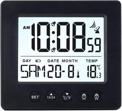 Digitale Wekker Radio met Dubbele Wekker, Datum, Temperatuur en Automatische Tijdsinstelling
