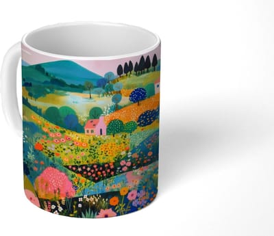 Mok - Koffiemok - Heuvellandschap - Fantasierijk - Kleurcontrasten - Mokken - 350 ML - Beker - Koffiemokken - Theemok