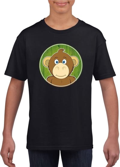 Kinder t-shirt zwart met vrolijke aap print - apen shirt - kinderkleding / kleding 110/116