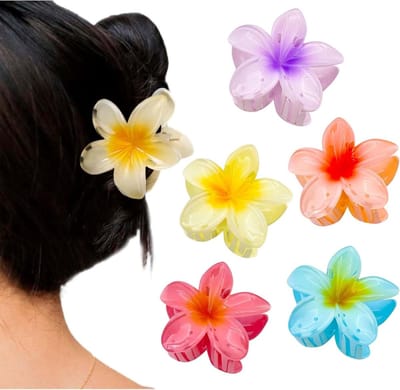 Vijf kleurrijke bloemklemmen voor haar, medium formaat haarclips, perfecte haaraccessoires voor vrouwen en meisjes, ideaal voor elke gelegenheid