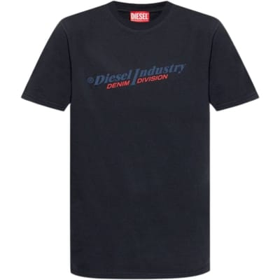 Marineblauw T-shirt met Diesel Industry Denim Division-logo