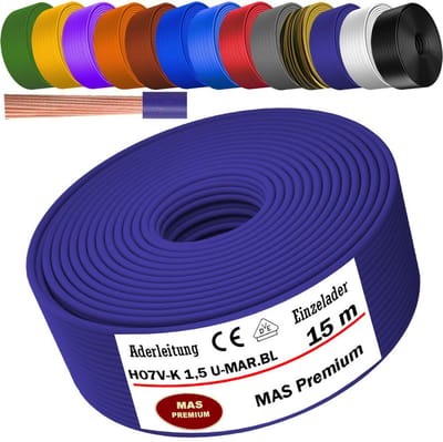 Flexibele Aderkabel H07V-K 1,5 mm² Enkele Lader - Ultramarijn Blauw - Verschillende Lengtes