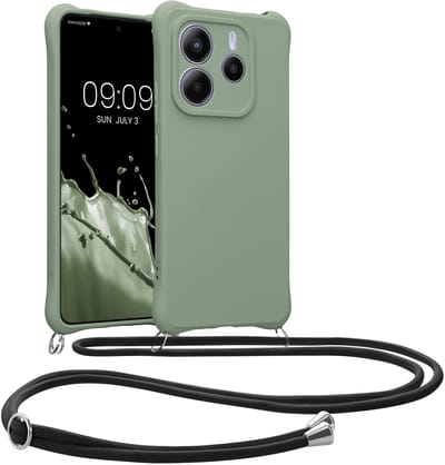 kwmobile telefoonhoesjegeschikt voor Xiaomi Redmi Note 14 5G - Hoesje van siliconen met telefoonkoord - In grijsgroen