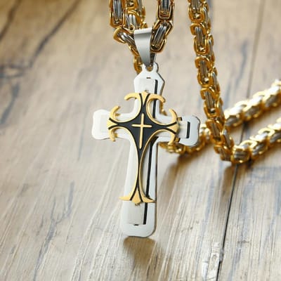 Vnox Kruis Ketting Voor Mannen Byzantijnse Goudkleur Roestvrij Staal Ketting Katholieke Kruis Hanger Mannelijke Punk Rock Sieraden