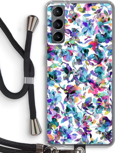 Hoesje met koord geschikt voor Samsung Galaxy S21 hoesje met Koord - Hibiscus Flowers - Telefoonhoesje met Zwart Koord - Bescherming aan alle Kanten en Over de Schermrand