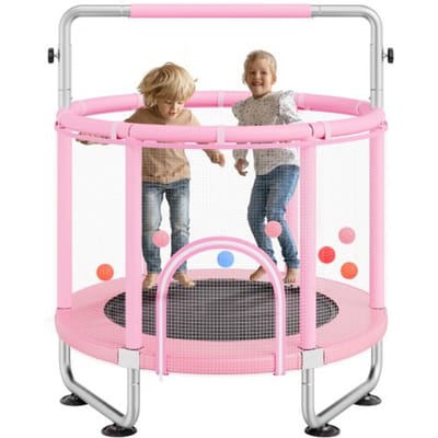 VEVOR Kindertrampoline Mini Leisure Trampoline 147 cm voor peuters Verstelbaar met Veiligheidsnet & Basketbalring, Verjaardagscadeau Kerstspeelgoed voor kinderen vanaf 3 jaar Roze