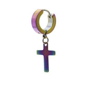 Cabantis Kruis Oorbel - Punk - Oorbellen Dames - Oorbellen Heren - Oorbellen Unisex - RVS - 1x Regenboog-kleurig
