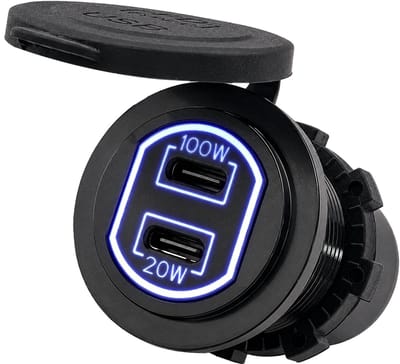 ProRide 12-24V USB C Autolader 2 Poorten Inbouw - 100W+20W - Blauw - USB-C Stopcontact