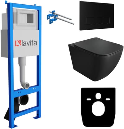 LAVITA® Inbouwreservoir Complete Toiletset LAV 101 - Inbouw WC Hangtoilet Wandcloset ONIL BLACK Zwart Mat - Bedieningsplaat 200.3.4 Zwart - Voorwandelement voor toilet 40cm - Installatiesysteem