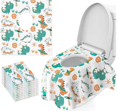 JustValue Toilet Seat Cover Papier - 12 Stuks - Wegwerp Toiletbril Hoes - Toiletbrilbeschermer Doorspoelbaar - Wc Brilhoes - Dino Design