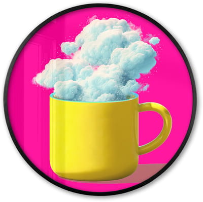 Poster in lijst Rond - Fotolijst 60x60 cm - Posters - Mok - Wolken - Roze - Minimalitisch - Ronde posterlijst zwart - Decoratie - Wanddecoratie woonkamer - Muurdecoratie slaapkamer