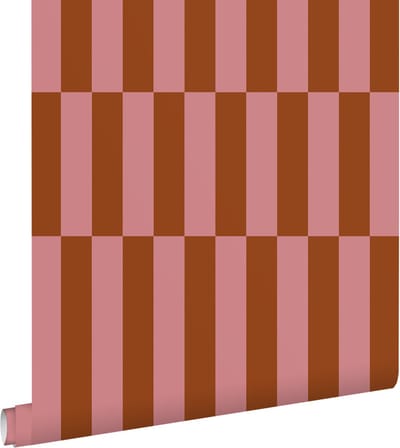 ESTAhome behang strepen roze en terracotta - 53 cm x 10.05 m - 131427