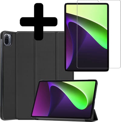 Hoes - Geschikt voor Xiaomi Mi Pad 5 - Met Screenprotector - Trifold Bookcase - Hard Cover - Hardcover Book Case - Tablet Hoesje - Zwart
