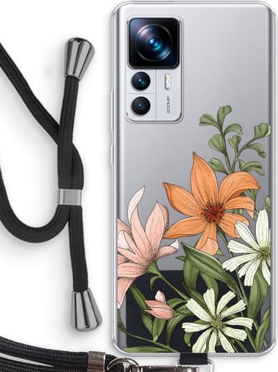 Case Company® - Hoesje met koord geschikt voor Xiaomi 12T Pro hoesje met Koord - Floral bouquet - Telefoonhoesje met Zwart Koord - Bescherming aan alle Kanten en Over de Schermrand