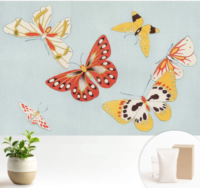 Wallfluent Behang - Artistieke vlinders Muurbehang - 104x70 cm - Blauw Behang - Voor liefhebbers van moderne abstracte kunst - Behang Voor de woonkamer, slaapkamer en kantoor - Behangrol Dieren
