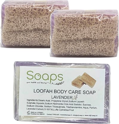 Zeeptabletten - 2x Loofah Lavender Zeep - Lavendel Pompoen vezel - Handmade - 100% Natuurlijk - Voor lichaam - Gezicht - Haar - Handzeep - Badzeep Met spons