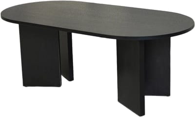 Salontafel Japandi - Bijzettafel Houtlook - Woonkamer Decoratie - Ovaal Melamine Blad - 120cm Breed - Zwart