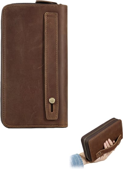 Herenportemonnee van echt leer - Anti-diefstal - Handportemonnee - Meerdere kaartsleuven - Grote capaciteit - 21,3 cm * 11,5 cm * 4 cm - Bruin - 1 stuk