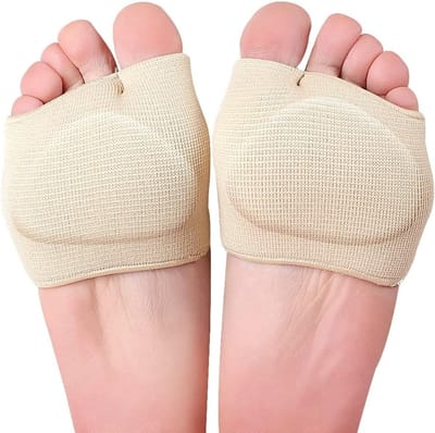 Middenvoetkussentjes (4 paar) – Gel-inlegzolen voor voorvoetondersteuning – Halflange sokken ter verlichting van eelt, blaren en voetpijn – Twee paar zwart en twee paar beige – Maat L