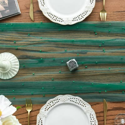 Dailygoods - Donkergroene Tafelloper van Chiffon voor Feestelijke Tafeldecoratie