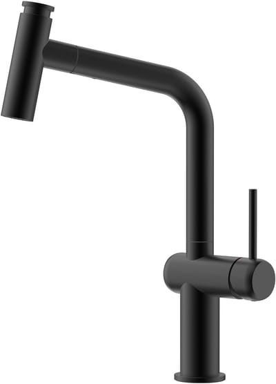 Cecipa Max Uittrekbare Keukenkraan - Horizontaal Schuin 7-ontwerp - Hamer-vormige Kop - 2 Straalstanden - 40 cm Uittrekbereik - 304 RVS - Zwart